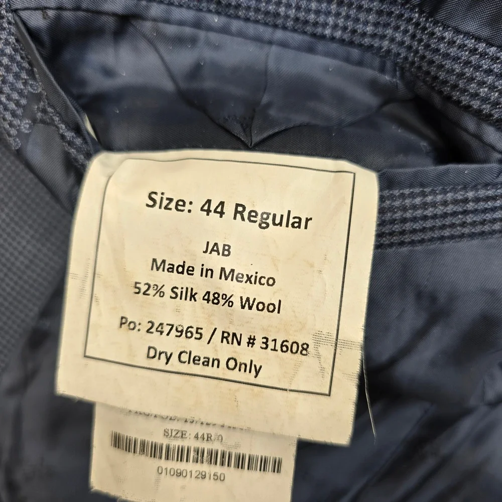JoS A Bank‎ Reserve Sport Coat Mens 44R Blue Houndstooth Silk Wool Blazer